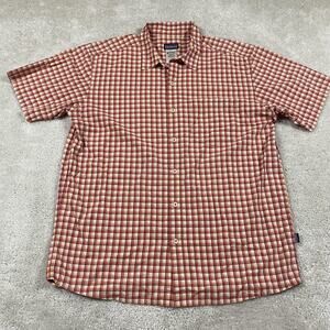 Patagonia Shirt Mens L Red Plaid Organic Cotton Lightweight Hiking Outdoor
